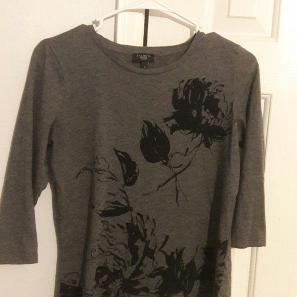 Talbot petites small 3/4 sleeve grey tee & flowers - Picture 1 of 6